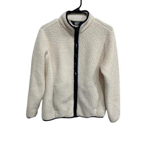 Lands End Full Zip Cozy Sherpa Fleece Jacket Cream Sz Medium Petite Outerwear - Picture 1 of 13